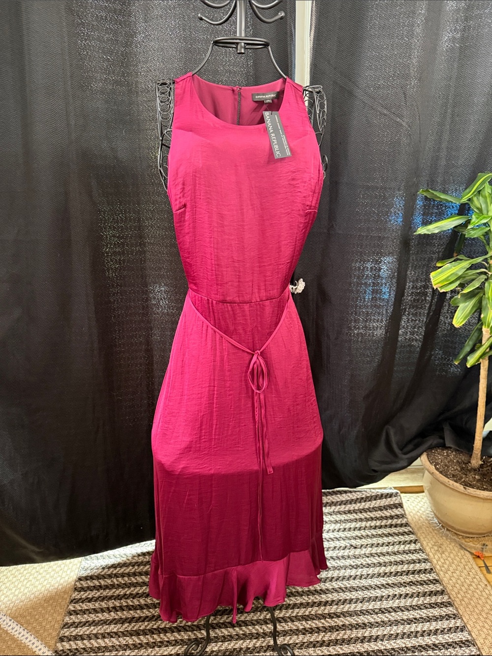 Banana Republic Magenta Maxi Dress with Waist Tie Burgundy